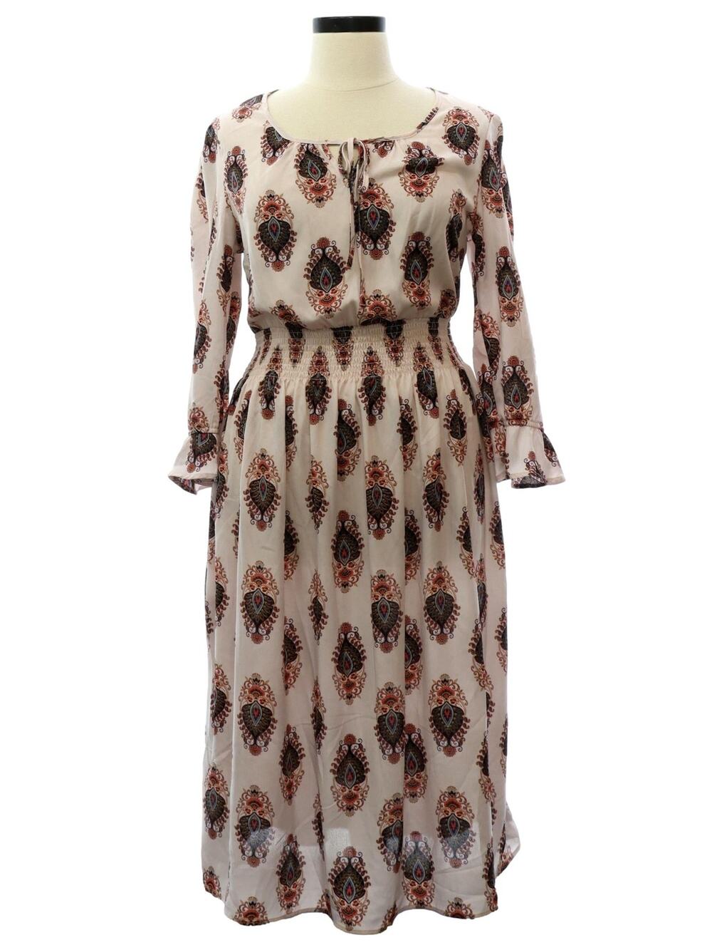 Studio B by Bobeau Pink Paisley Smocked Waist Maxi Dress XL